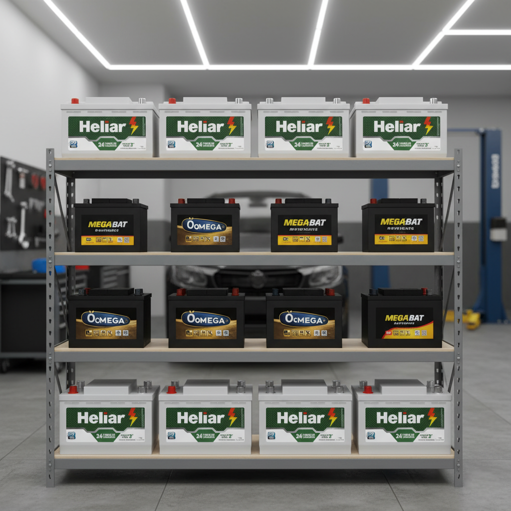 Baterias automotivas em prateleira